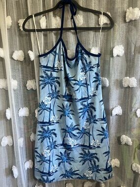 Anchor Blue Tropical Palm Halter Dress
